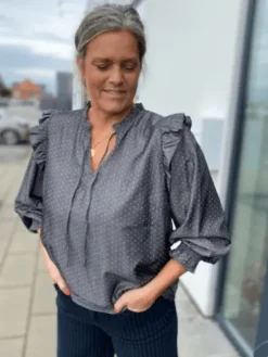 Co Couture Grå Diana Dot Frill Bluse