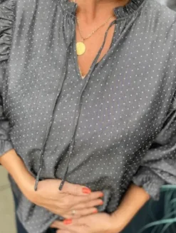 Co Couture Grå Diana Dot Frill Bluse