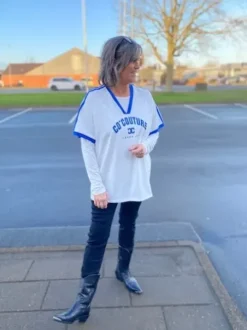 Co Couture Siara Oversize Sporty Tee Hvid Med Blå