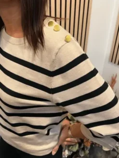 Continue Mila 3/4 Længde Ærme Camel Med Sorte Striber