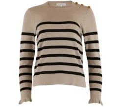 Continue Mila Stripe Strik Langærmet Camel Med Sorte Striber