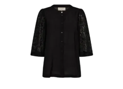 Freequent Aby Bluse Sort Med Blonde Ærme