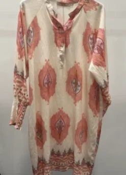 Marta Eva Kjole Beige/Pink Print