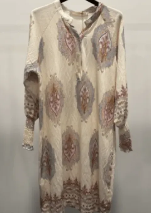 Marta Eva Kjole Creme/Rosa/Lyseblå Print