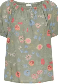 Sorbet Alexa Med Kort Ærme Dusty Olive Med Blomsterprint